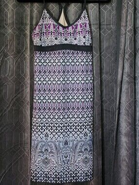 Athleta Black and Purple Patterned Maxi Dress